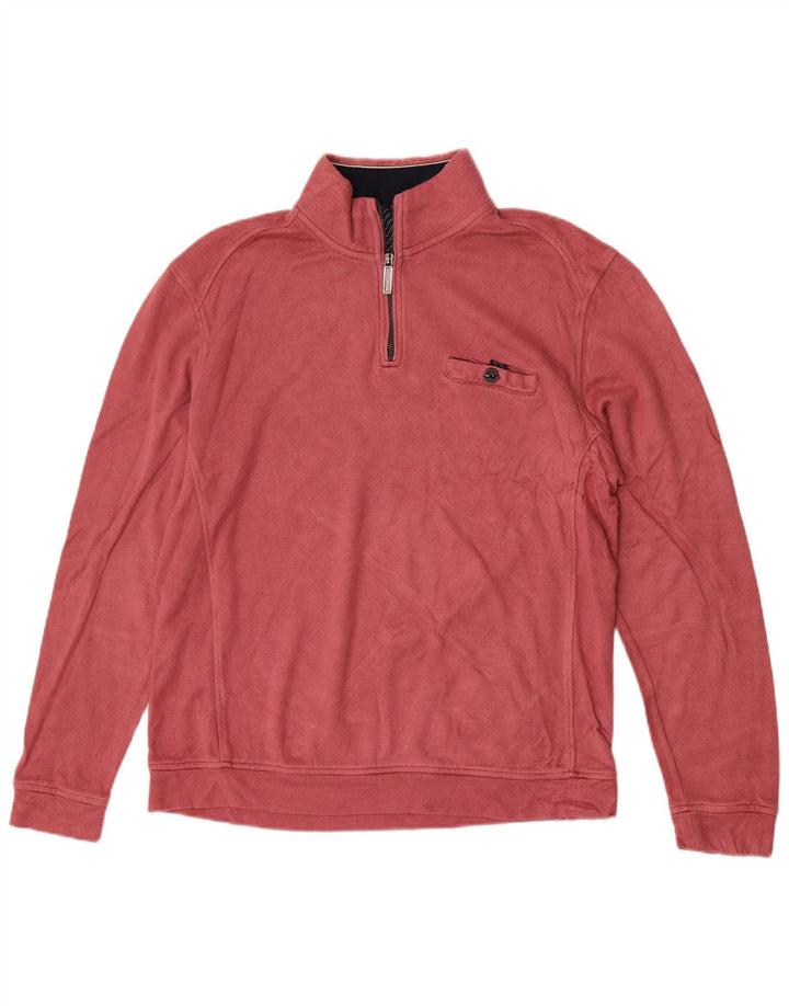 Ted Baker Herren-Sweatshirt mit Reißverschluss am Hals, Größe 4, groß, rosa Viskose