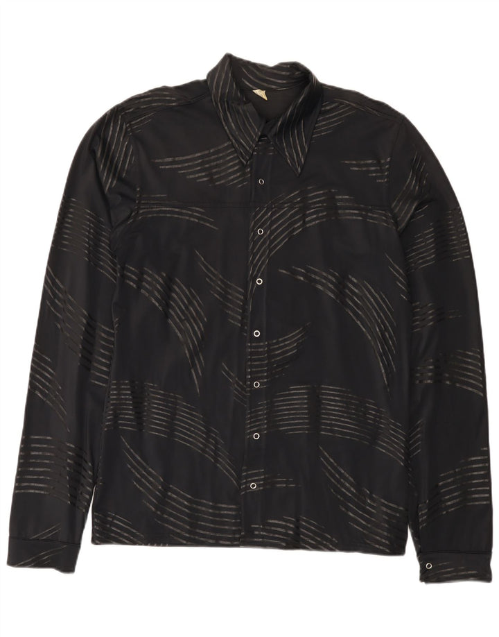 Vintage masculino abstrato padrão camisa pequena poliamida preta