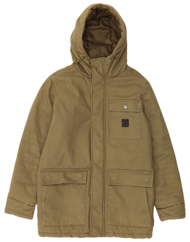 DC Mens Hooded Parka Jacket UK 36 Small Khaki Cotton