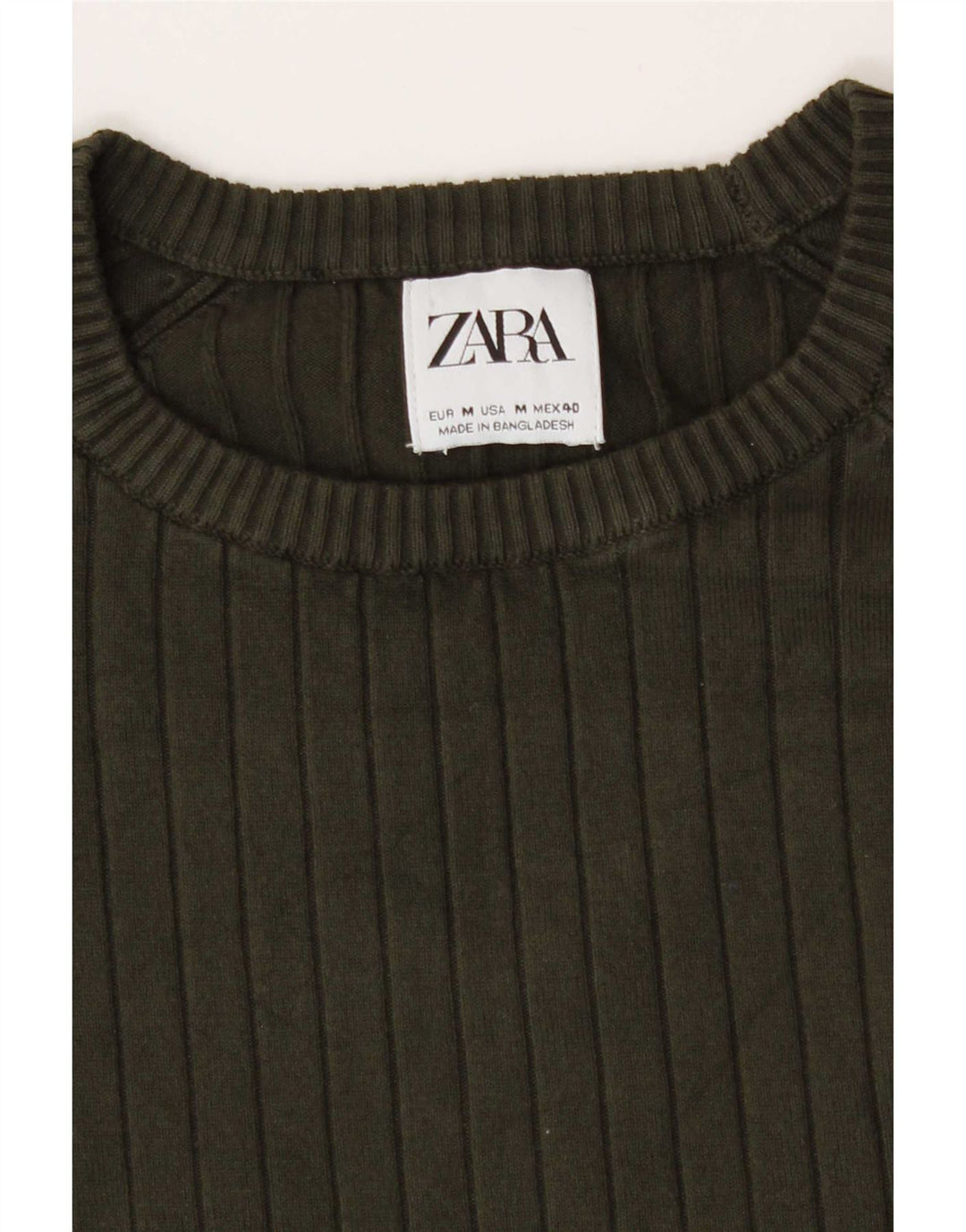 Zara Herre Jumper Sweater med rund hals Medium Khaki