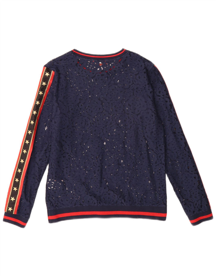 Superdry Womens Oversized Graphic Top Long Sleeve UK 10 Small Navy Blue