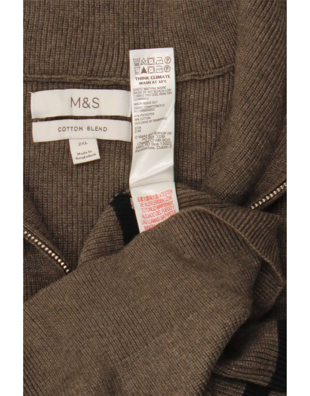 Maglione da uomo Marks & Spencer con zip e collo 2XL poliestere a righe grigie