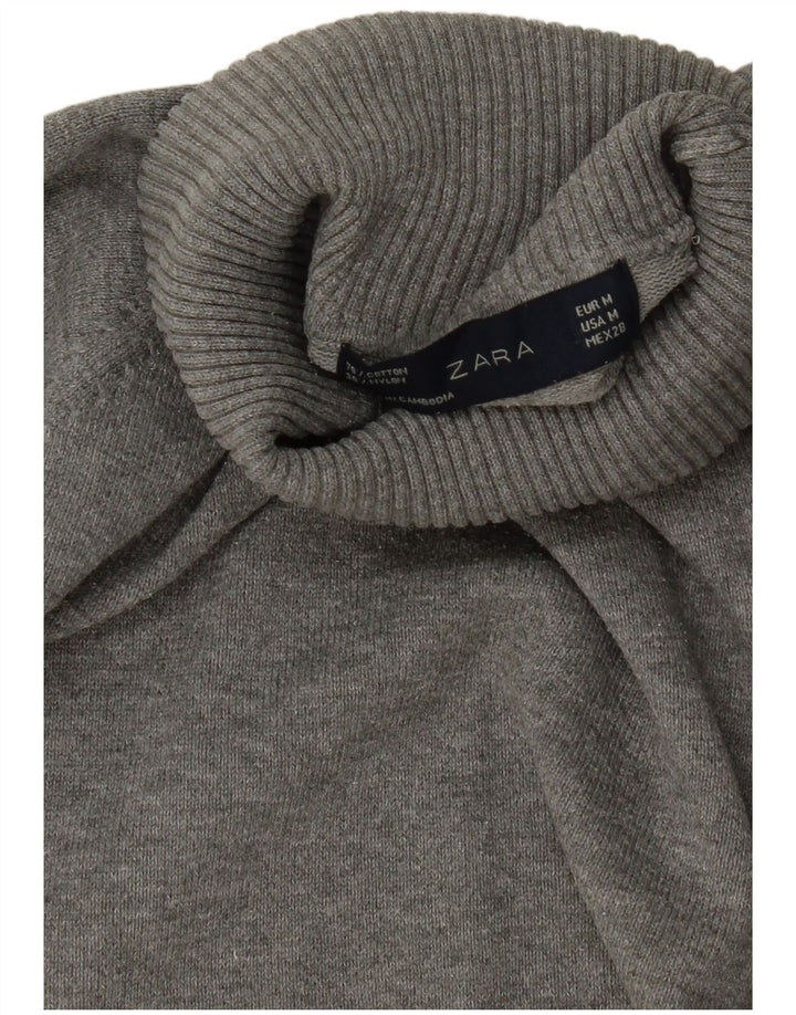 Zara Womens Crop Roll Neck Jumper Sweater UK 12 Medium Grey