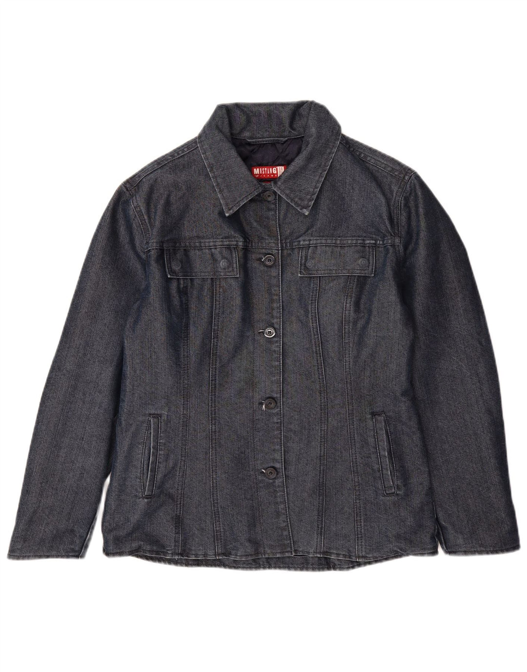 MUSTANG Womens Denim Jacket UK 14 Large Navy Blue Cotton