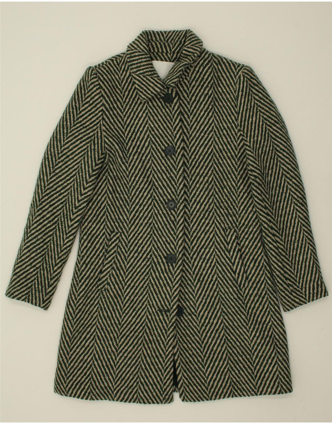 DESIGUAL Womens Overcoat EU 38 Medium Grey Herringbone Wool Vintage Desigual and Second-Hand Desigual from Messina Hembry 