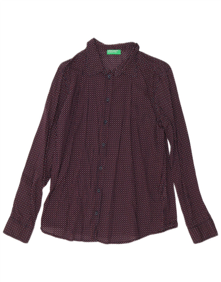 BENETTON Womens Abstract Pattern Shirt UK 14 Medium Multicoloured Cotton