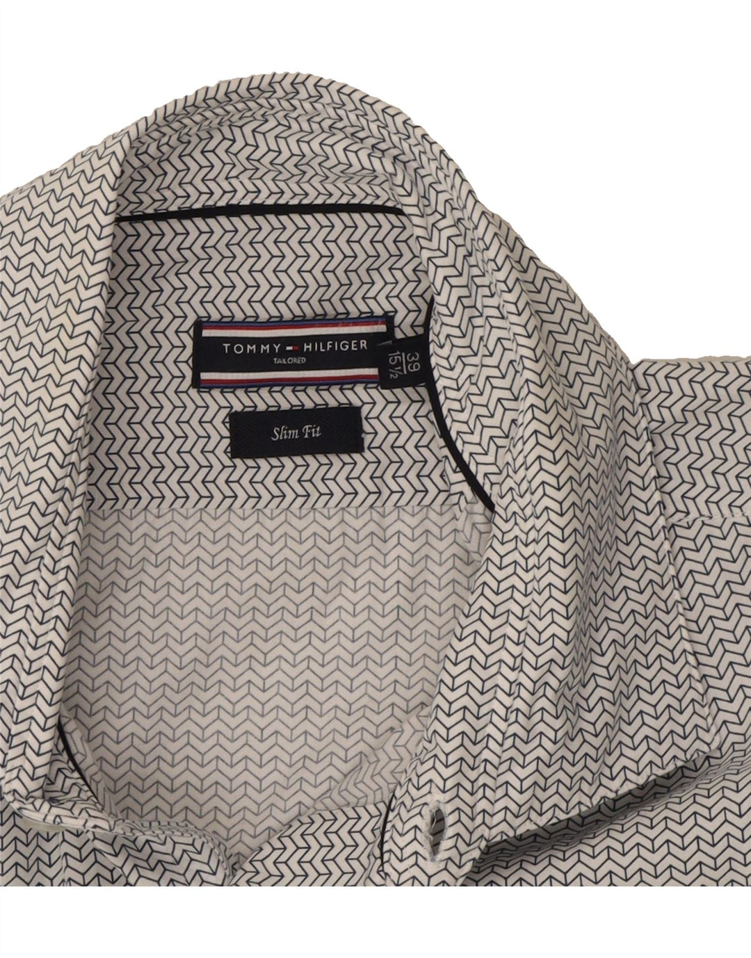 TOMMY HILFIGER Mens Tailored Shirt Size 39 15 1/2 Medium White Geometric Vintage Tommy Hilfiger and Second-Hand Tommy Hilfiger from Messina Hembry 