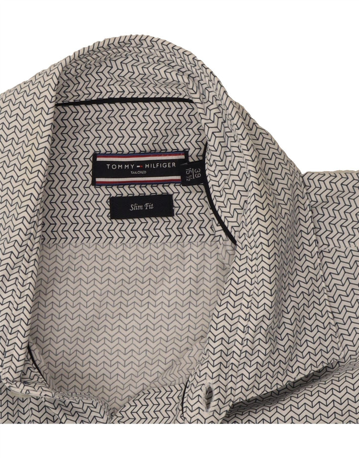 TOMMY HILFIGER Mens Tailored Shirt Size 39 15 1/2 Medium White Geometric Vintage Tommy Hilfiger and Second-Hand Tommy Hilfiger from Messina Hembry 