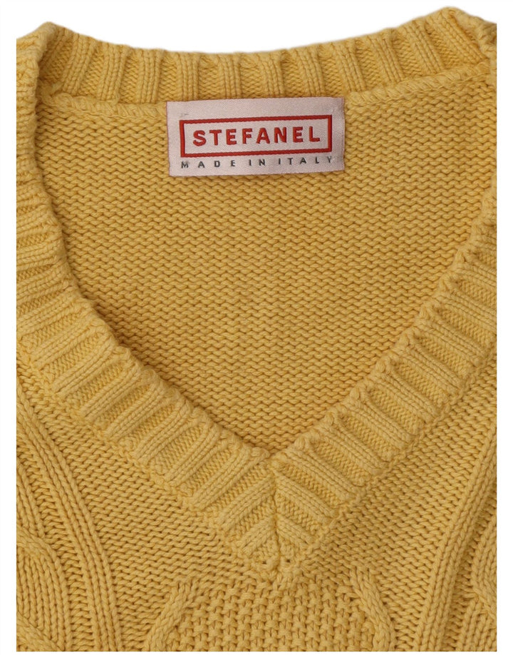 Stefanel Mens V-Neck Jumper Sweater XL Yellow