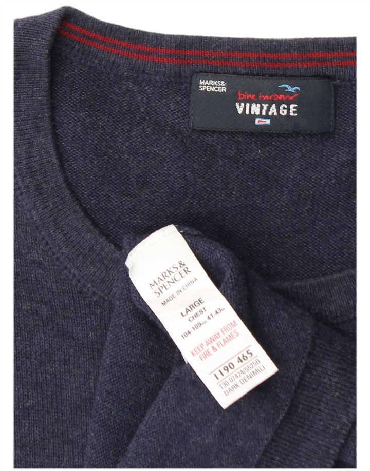 Marks & Spencer Herre Blue Harbor Crew Neck Jumper Sweater Large Navy Blue