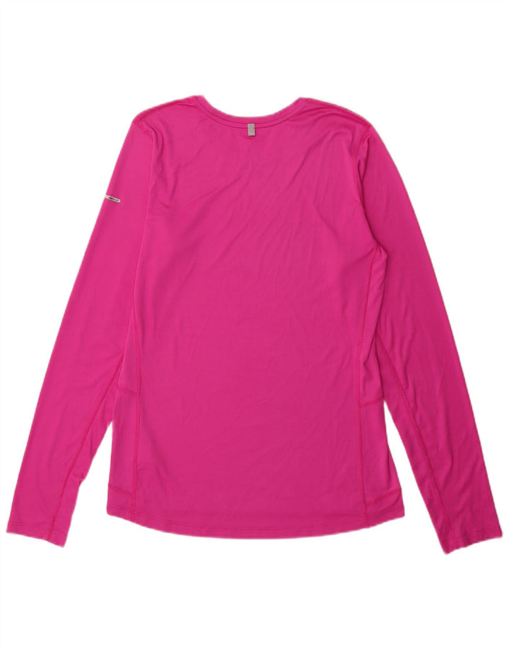 Nike Womens Dri Fit Top Long Sleeve UK 14 Medium Pink Polyester