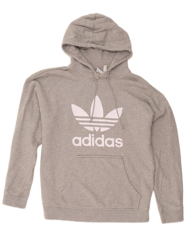 Adidas Womens Graphic Oversized Hoodie Pullover UK 16 Große graue Baumwolle