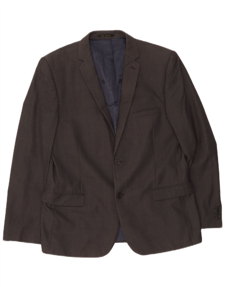 Jaqueta blazer masculina de 2 botões Ted Baker Reino Unido 42 XL lã cinza