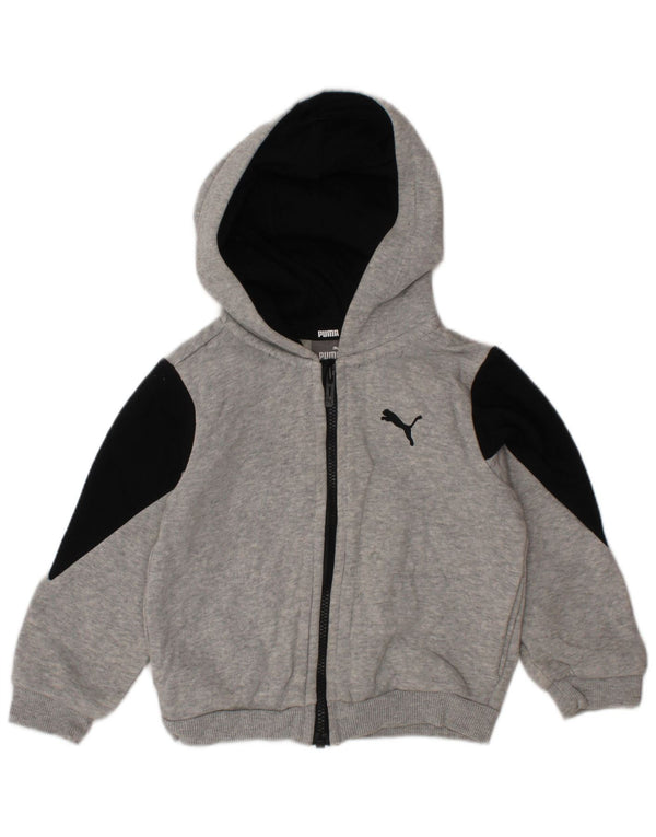 PUMA Свитер с капюшоном на молнии для мальчиков 9–12 месяцев, серый хлопок с цветными блоками