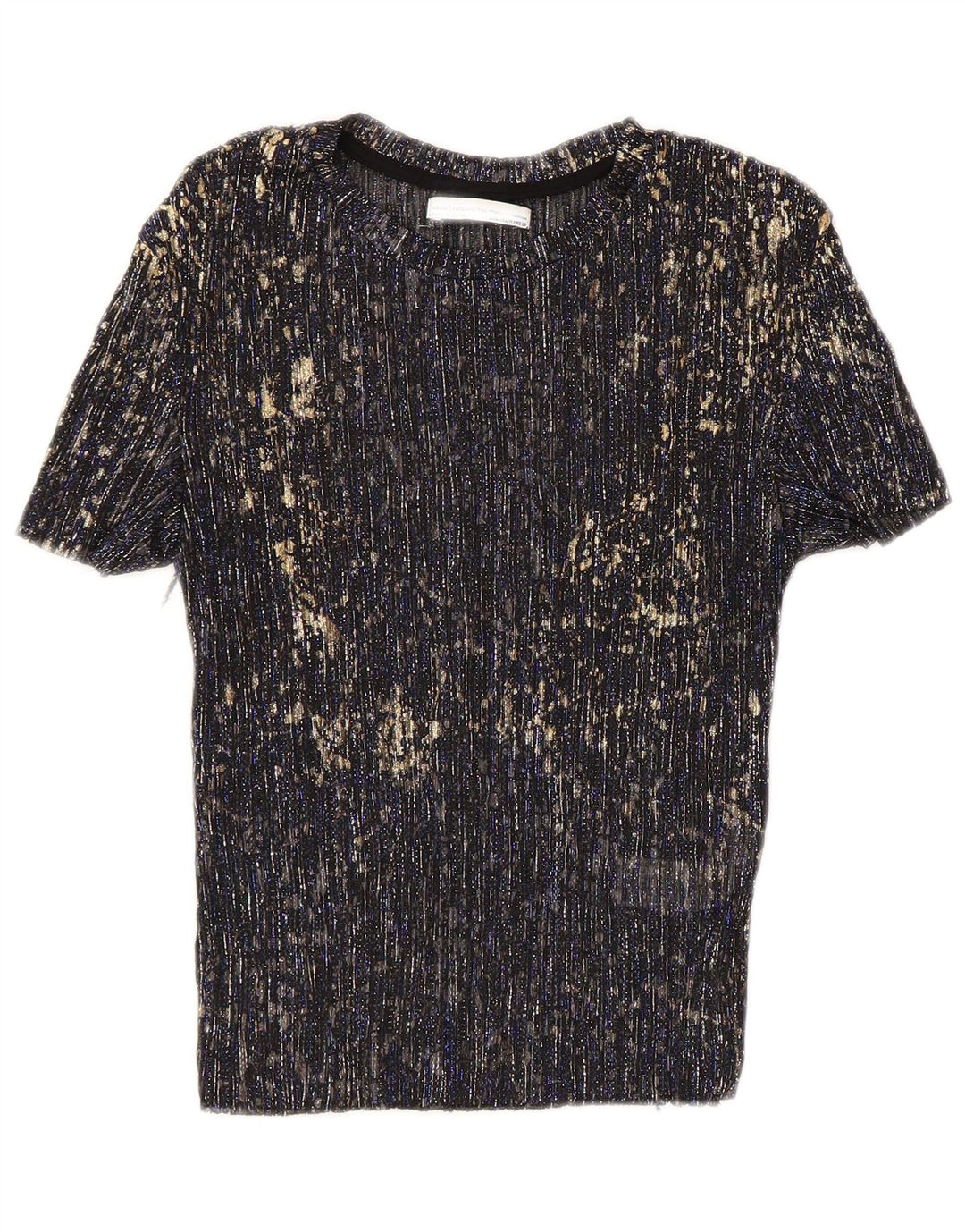 ZARA Womens Crop Blouse Top UK 12 Medium Navy Blue Flecked