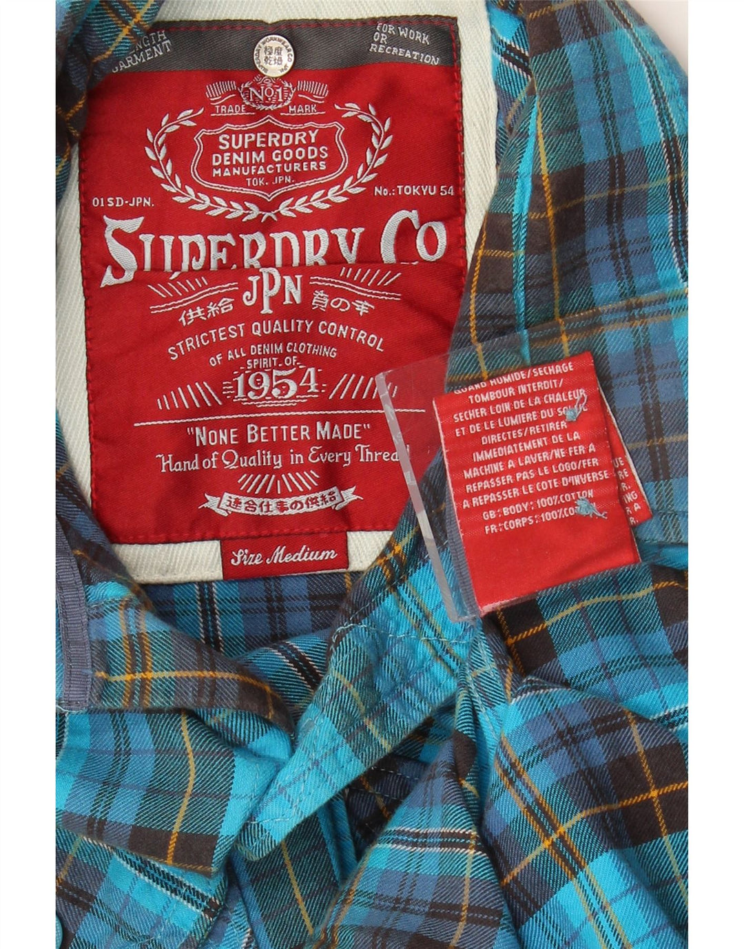 Superdry Flanelskjorte til mænd mellemblå ternet bomuld