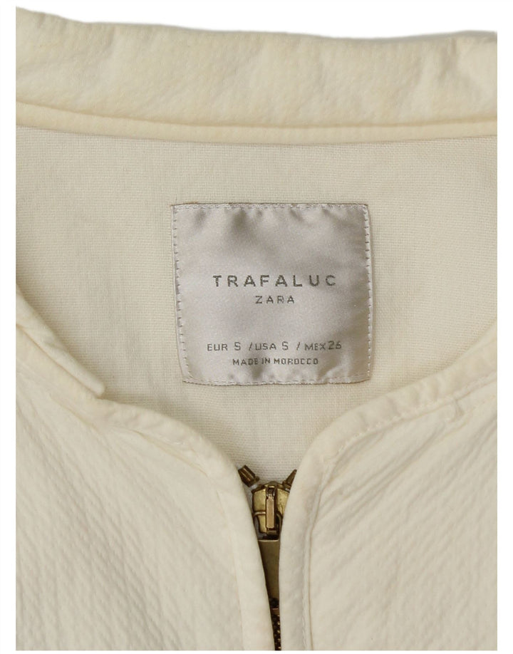ZARA Womens Crop Oversized Bomber Jacket UK 10 Small Off White Geometric