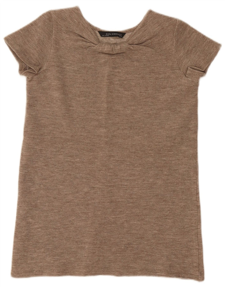 Zara Womens T-Shirt Top UK 12 Medium Brown Flecked