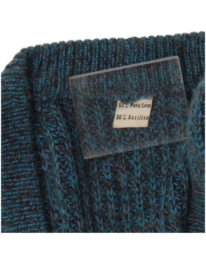 Vintage Mens Regular Fit V-Neck Jumper Sweater Medium Blue Flecked Wool
