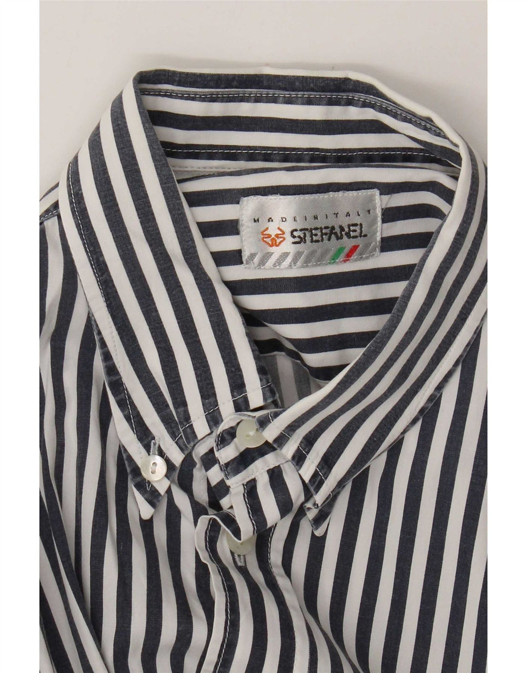 Stefanel Mens Shirt Medium Navy Blue Pinstripe