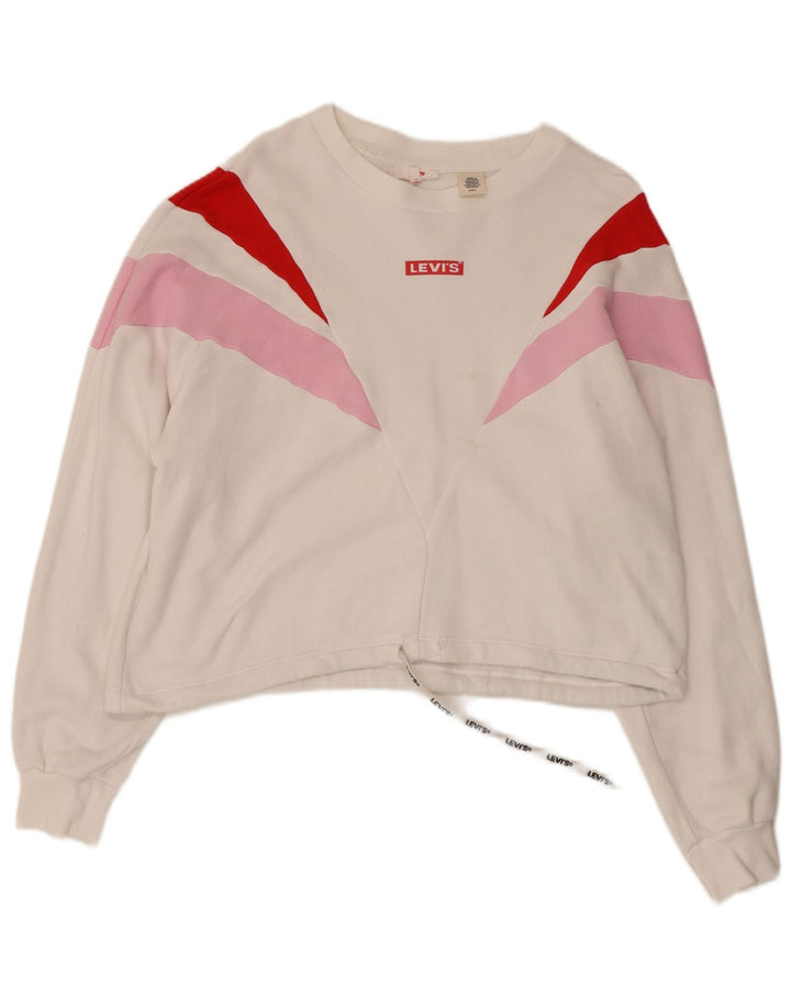 LEVI'S Womens Crop Sweatshirt Jumper UK 10 Small White Colourblock