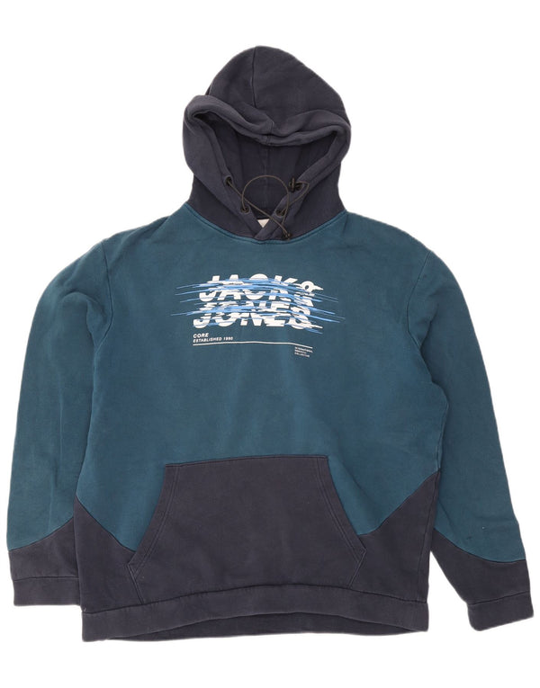 Jack & Jones Grafisk hættetrøje til mænd 2XL Marineblå Colourblock Bomuld