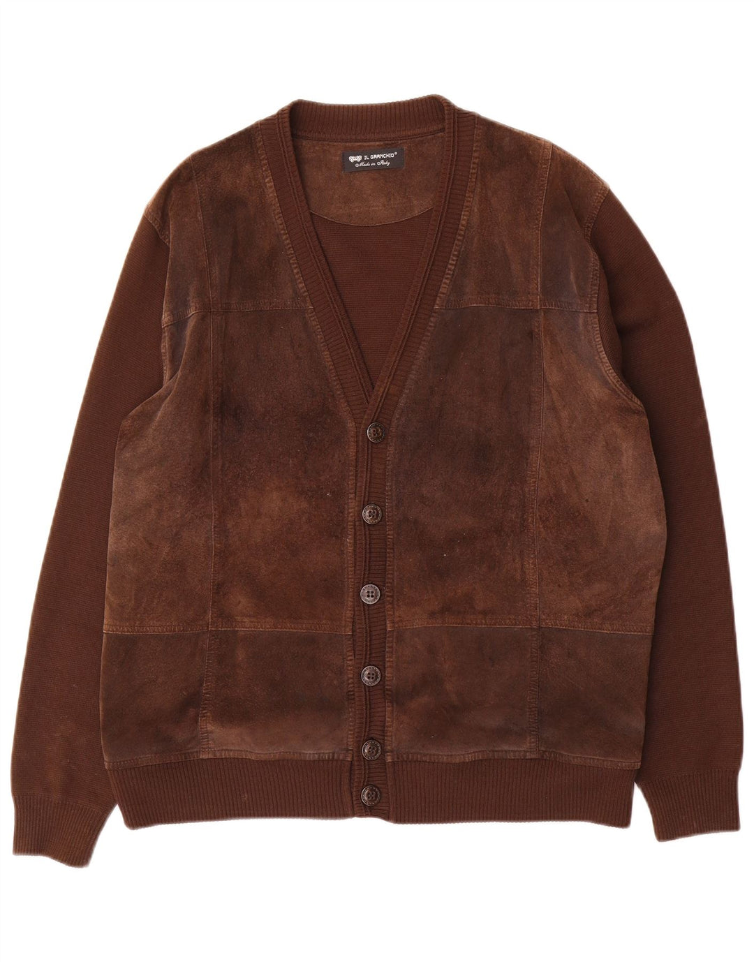 Il Granchio Herren-Strickjacke aus Wildleder, große braune Wolle