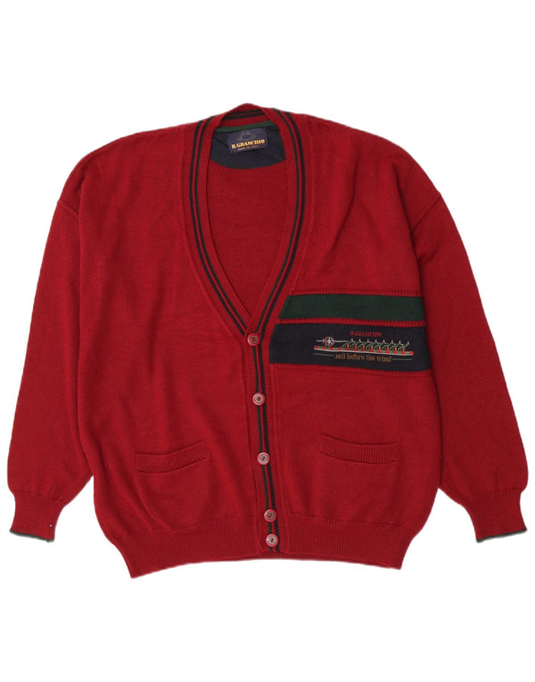 Il Granchio Herren-Cardigan-Pullover XL Burgunderfarbene Colourblock-Wolle