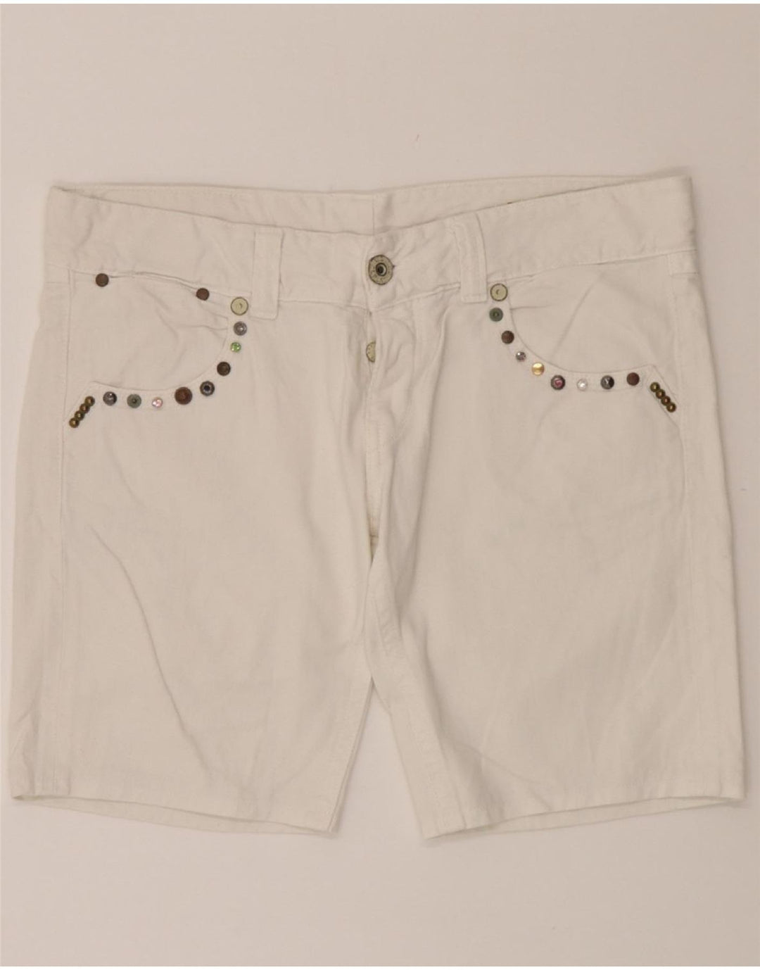 VINTAGE Womens Stella Denim Shorts W£1 Medium White Cotton Vintage Vintage and Second-Hand Vintage from Messina Hembry 