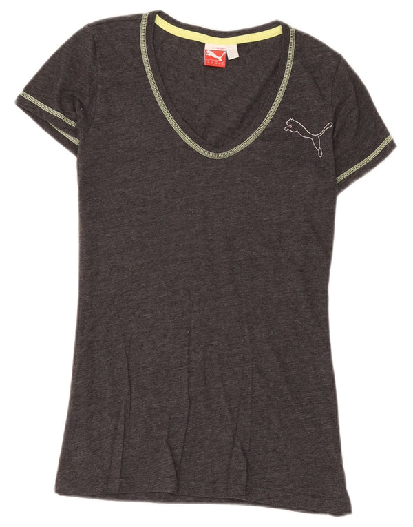 Puma Womens Graphic T-Shirt Top UK 10 Small Grau gefleckte Baumwolle