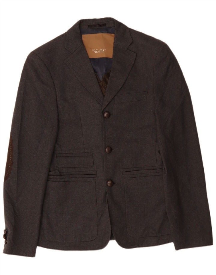 ZARA Mens 3 Button Blazer Jacket EU 48 Medium Grey Polyester
