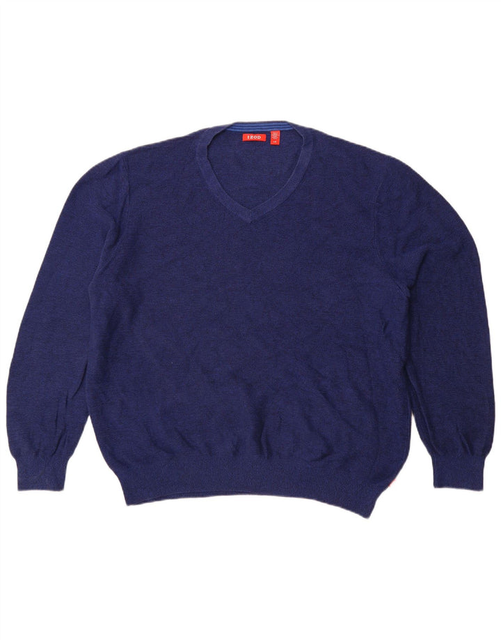 Izod Mens V-Neck Jumper Sweater Large Blue Cotton