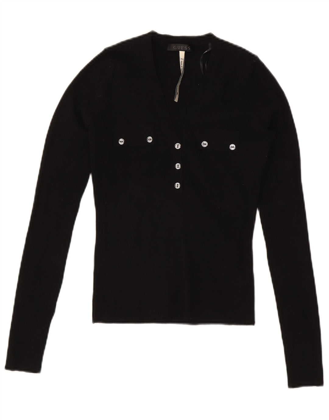 Guess Womens Crop Top Long Sleeve UK 8 Small Black Viscose
