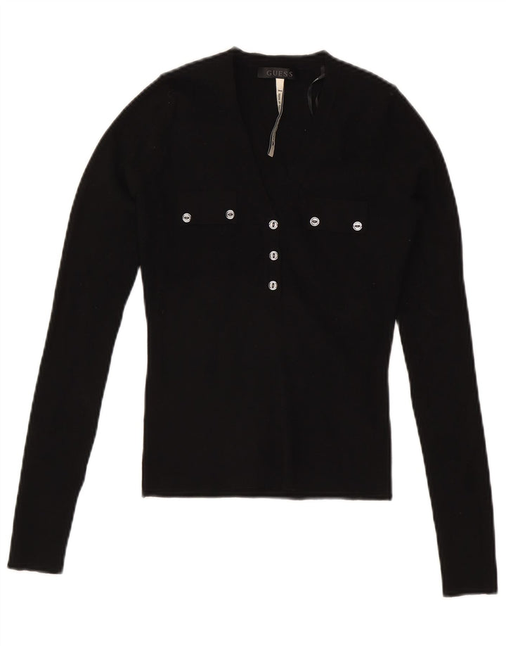 Guess Womens Crop Top Long Sleeve UK 8 Small Black Viscose