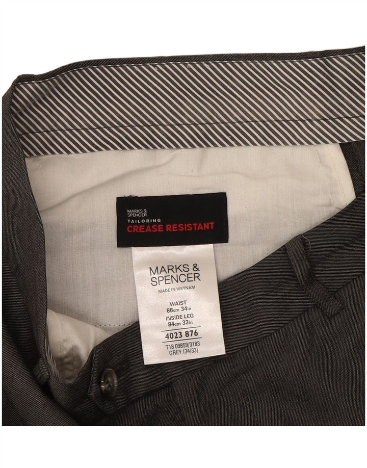 Marks & Spencer Mens Straight Suit Trousers W34 L33 Grey Polyester