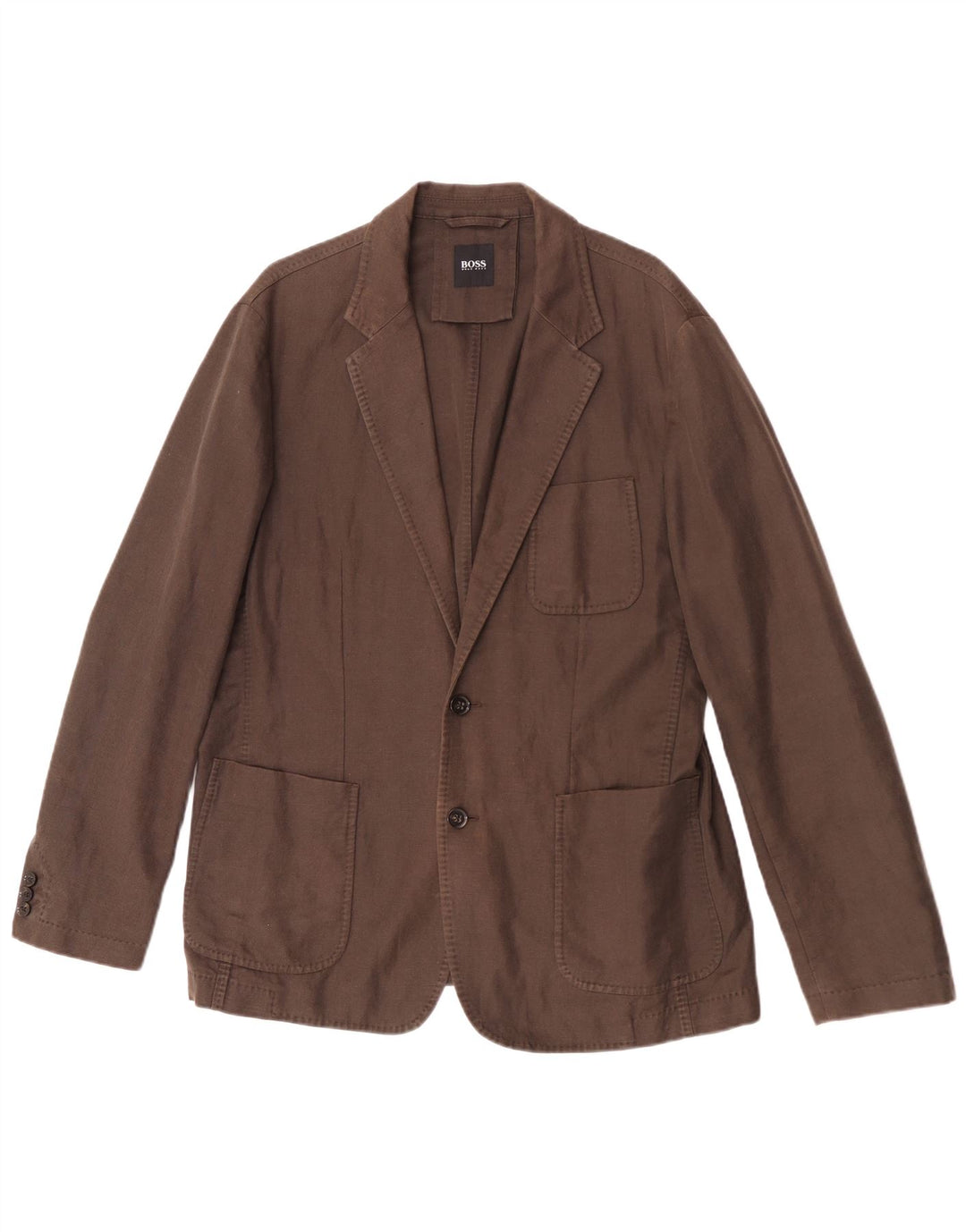 Hugo Boss Mens 2 Button Blazer Jacket EU 52 XL Brown Linen