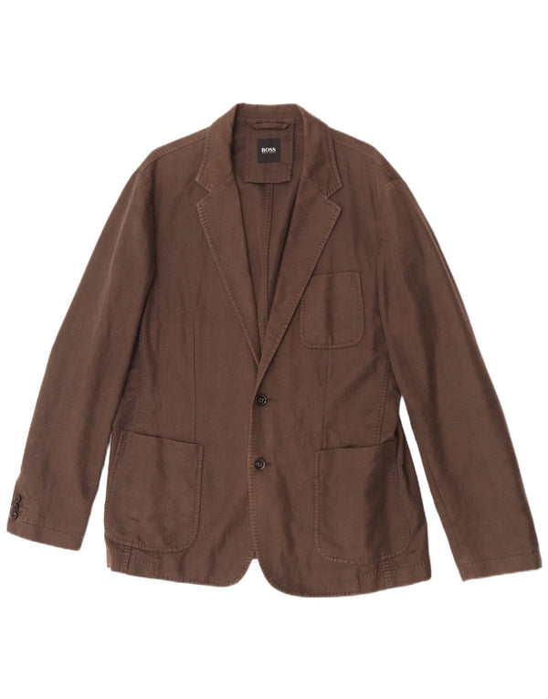 Hugo Boss Mens 2 Button Blazer Jacket EU 52 XL Brown Linen