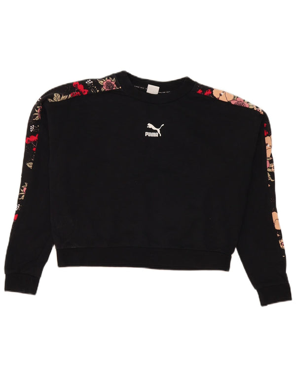 Puma Womens Crop Graphic Sweatshirt Jumper UK 14 Medium Black Floral