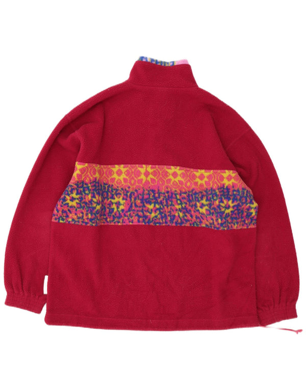 Maglione in pile da uomo vintage con collo a bottoni, grande poliestere geometrico rosa