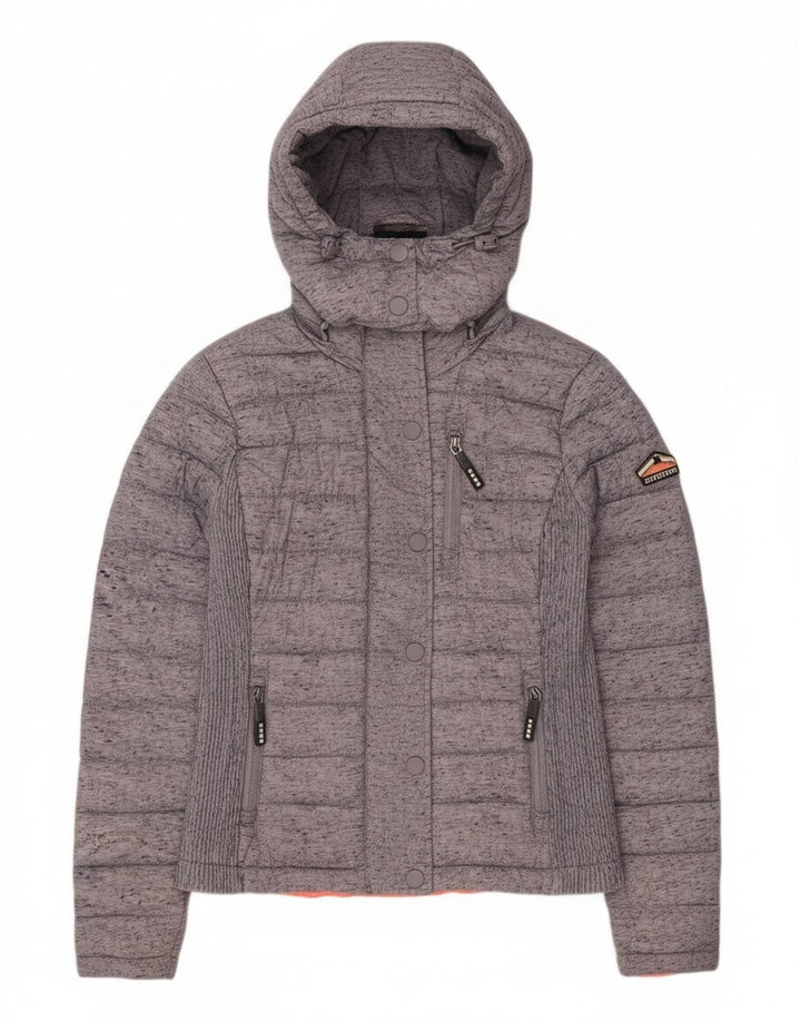 Superdry Womens Hooded Padded Jacket UK 8 XS Grey Colourblock Polyester