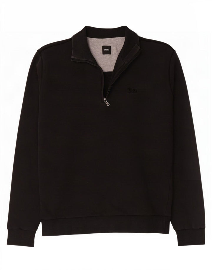 Hugo Boss Herre Zip Neck Sweatshirt Jumper Medium Sort Bomuld