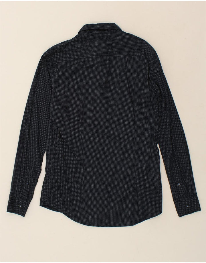 DACK'S Mens Slim Fit Shirt Small Navy Blue Spotted Cotton Vintage Dack's and Second-Hand Dack's from Messina Hembry 