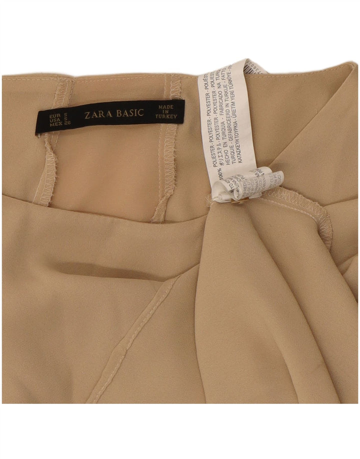 ZARA Womens Crop 3/4 Sleeve Blouse Top UK 10 Small Beige Polyester