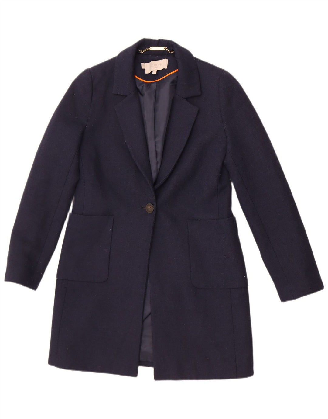 Hobbs Womens Longline 1 Button Blazer Jacket UK 8 Small Navy Blue Polyester