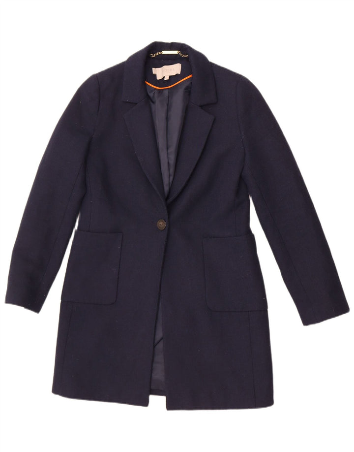 Hobbs Womens Longline 1 Button Blazer Jacket UK 8 Small Navy Blue Polyester