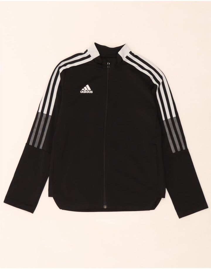 Adidas Boys Tracksuit Top Jacket 9-10 Years Black Colourblock Polyester