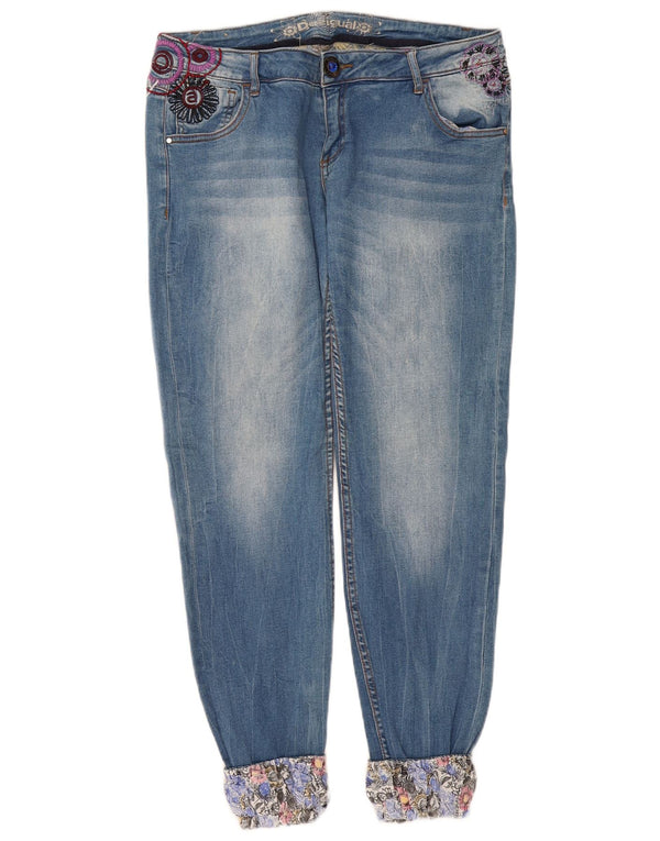 Desigual Damen Graphic Joggers Slim Jeans W34 L30 Blaue Baumwolle