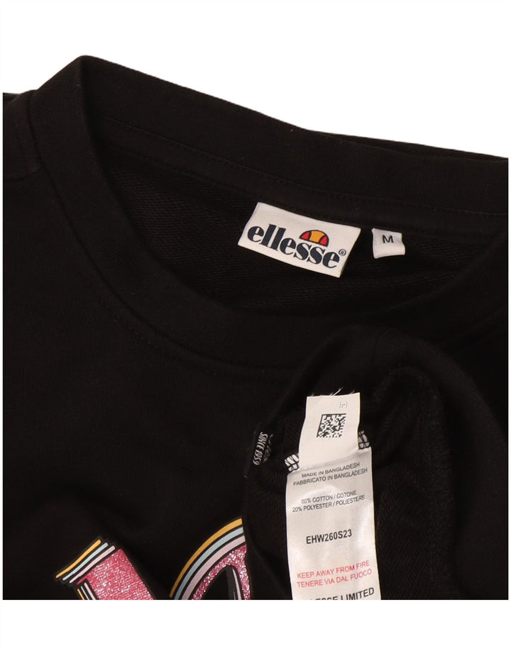 Ellesse Womens Crop Graphic Oversized Sweatshirt Jumper UK 14 Medium Black