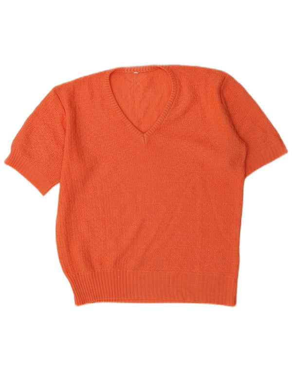 Maglione vintage da donna a maniche corte con scollo a V UK 14 Arancione medio