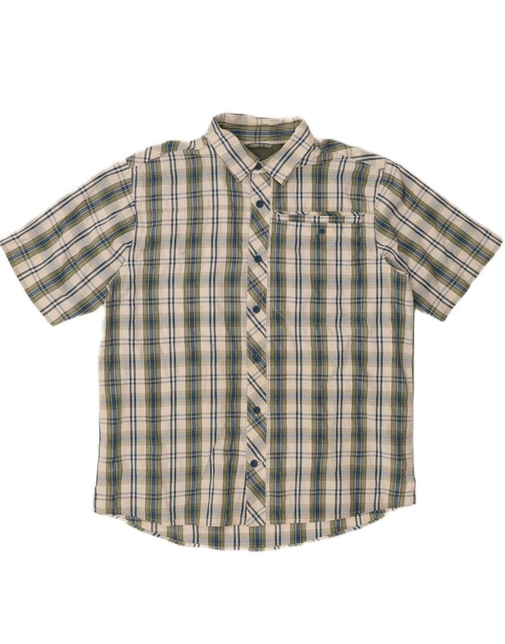 EDDIE BAUER Mens Short Sleeve Shirt Medium Khaki Check Polyester